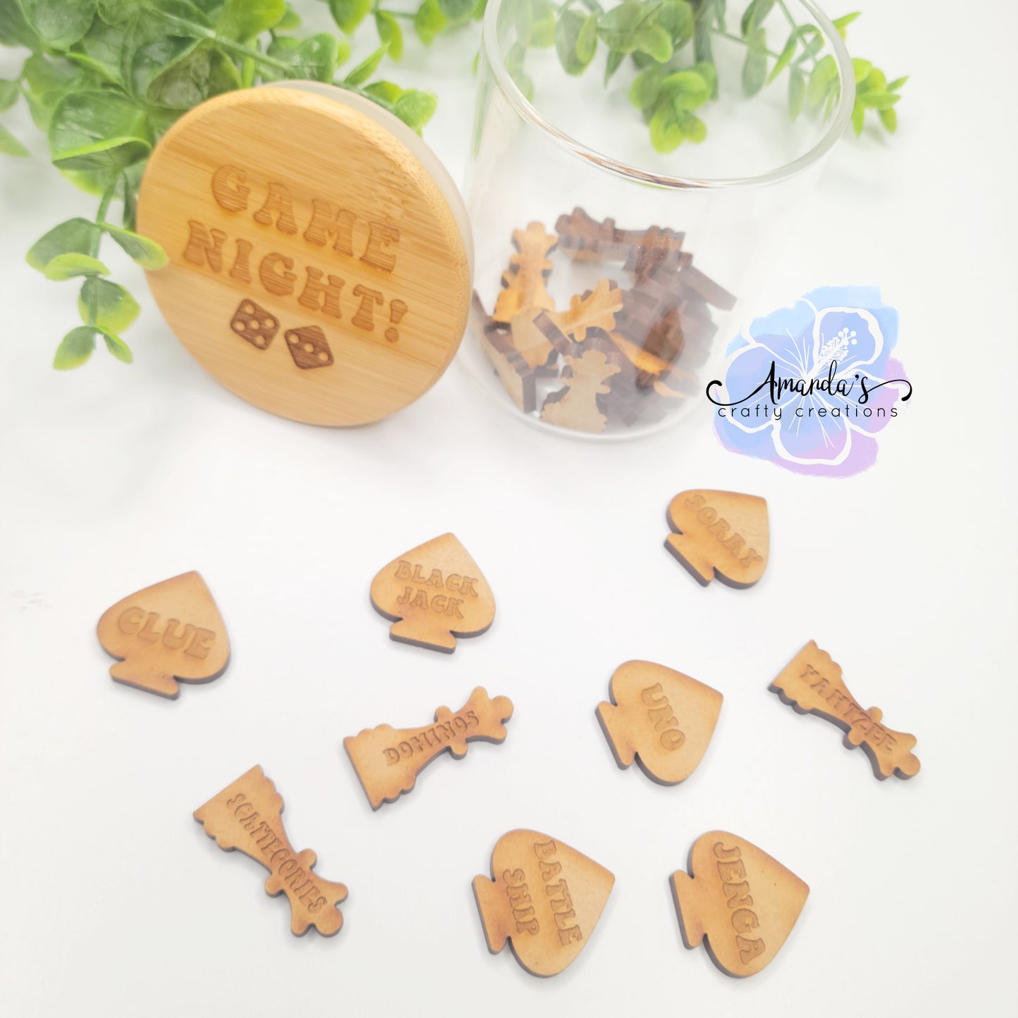 "Game Night" tokens, laser engraved wood token jar and ideas, game ideas, game night, gift idea