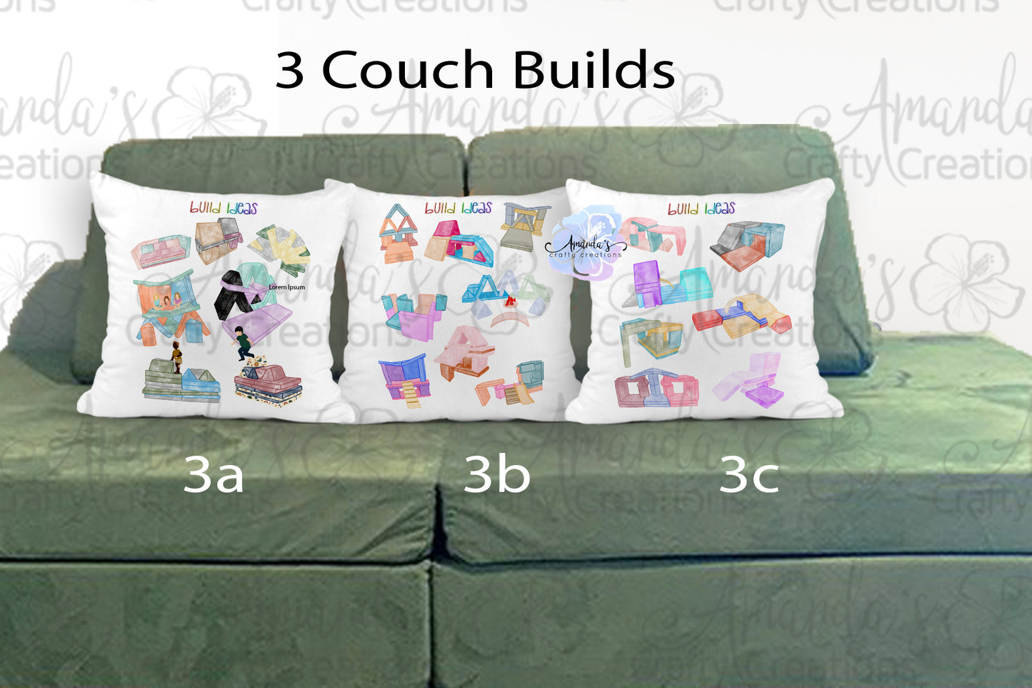 Customizable Play Couch configuration pillow case, watercolor image, play couch uses, pillow case for play room, playroom decor