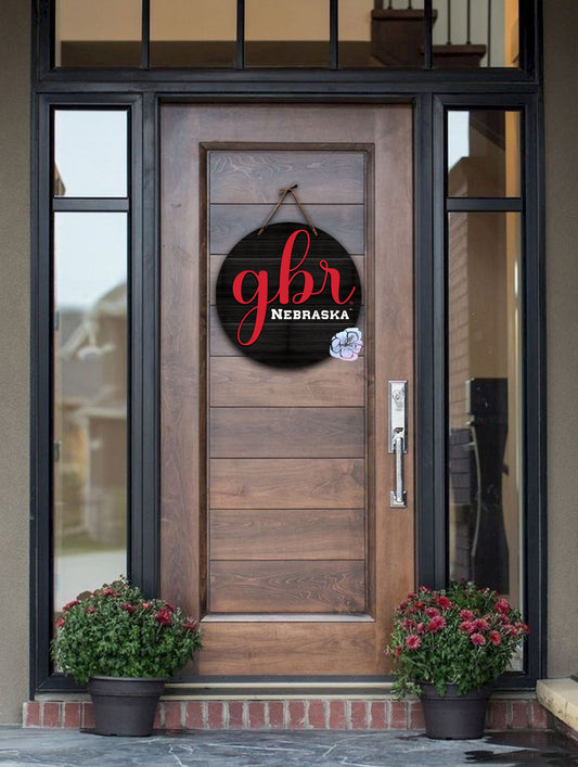 "Go Big Red" front door Hanger Sublimation, Licensed Nebraska Cornhusker Product, Collegiate door hanger, University door hanger, Nebraska Huskers door hanger, NCAA, Round door hanger