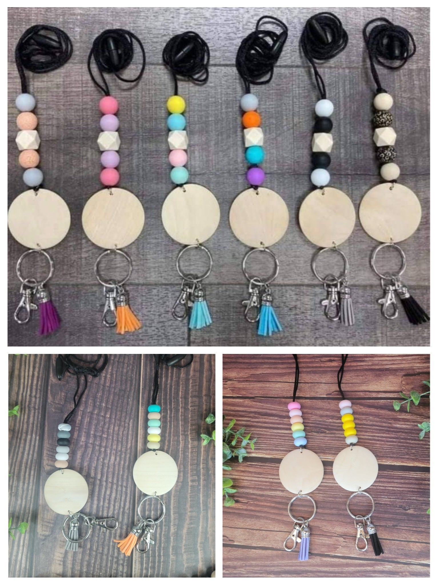 Customizable Silicone beaded lanyard with wood disc, engraved wood dis –  Amanda's Crafty Creations