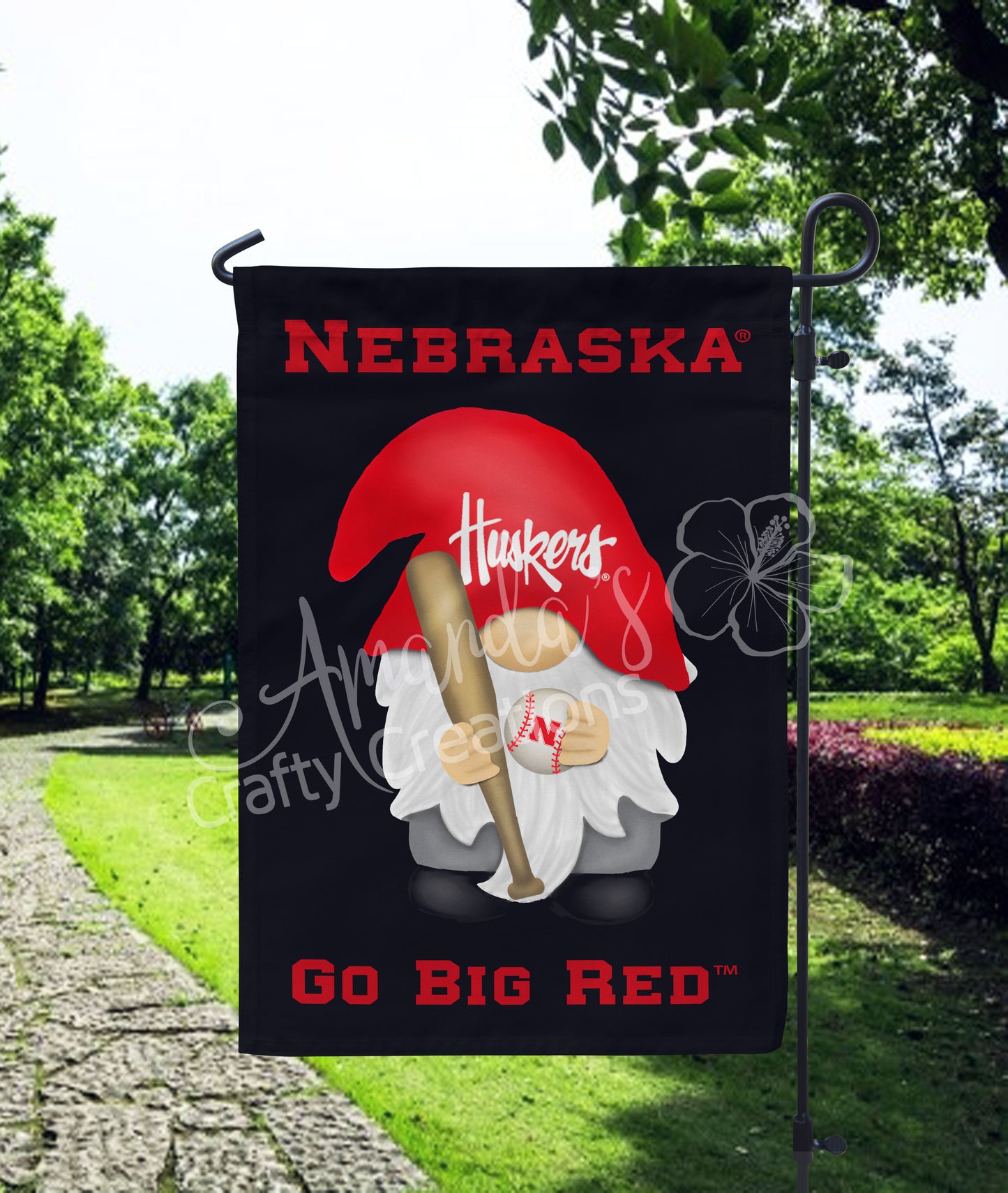 "Husker Gnome" Nebraska Huskers, Nebraska Flag, Nebraska Garden Flag, Licensed Nebraska Cornhusker Product, Sports Flag, Nebraska, Gnome, Home Decor, Husker gift, Sports