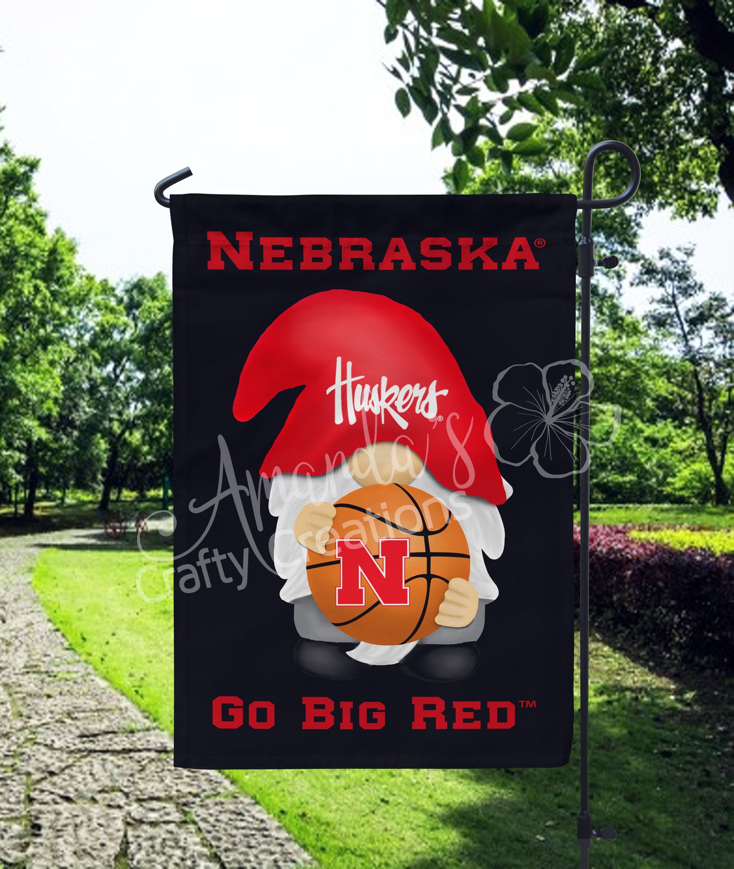 "Husker Gnome" Nebraska Huskers, Nebraska Flag, Nebraska Garden Flag, Licensed Nebraska Cornhusker Product, Sports Flag, Nebraska, Gnome, Home Decor, Husker gift, Sports