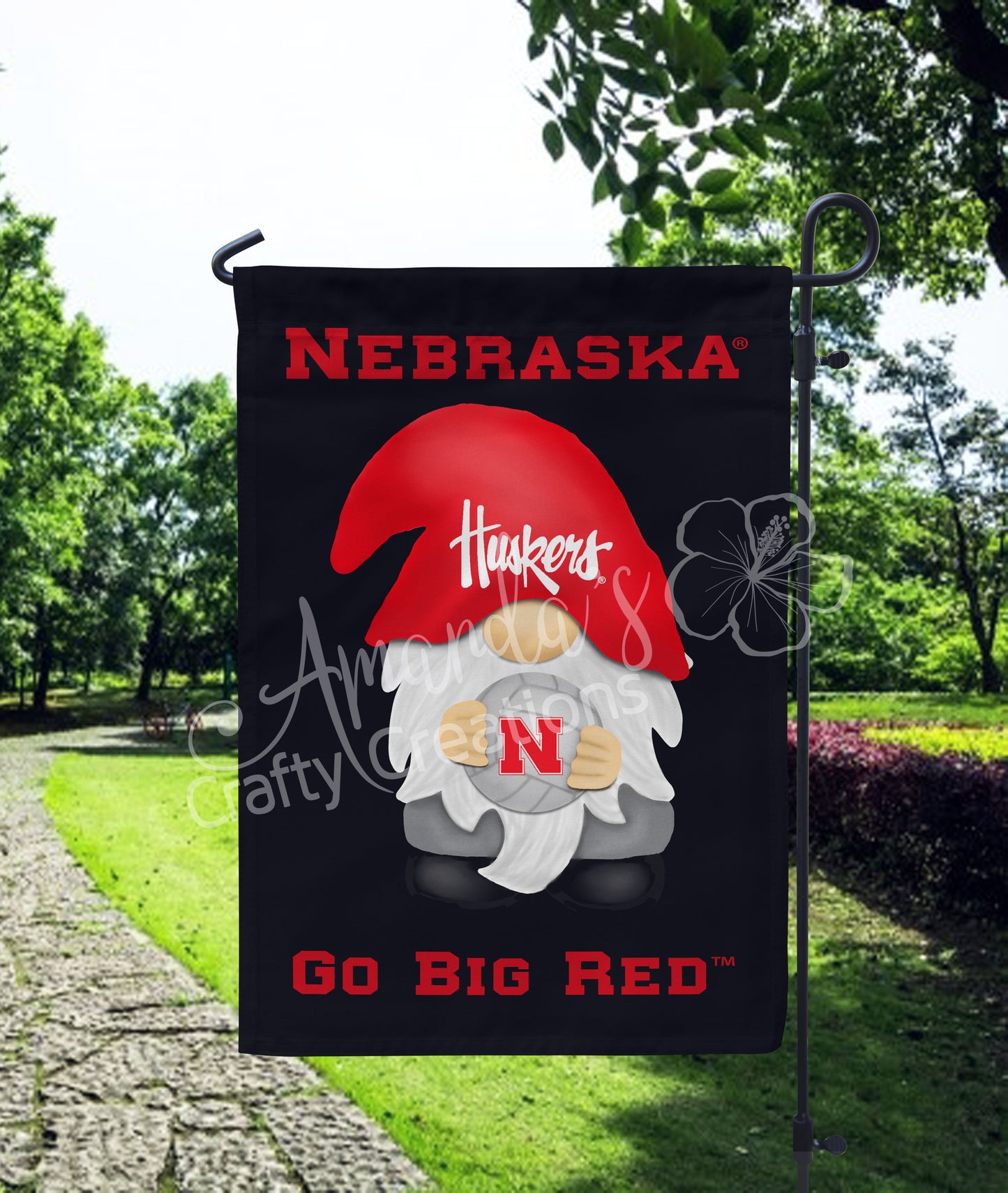 "Husker Gnome" Nebraska Huskers, Nebraska Flag, Nebraska Garden Flag, Licensed Nebraska Cornhusker Product, Sports Flag, Nebraska, Gnome, Home Decor, Husker gift, Sports