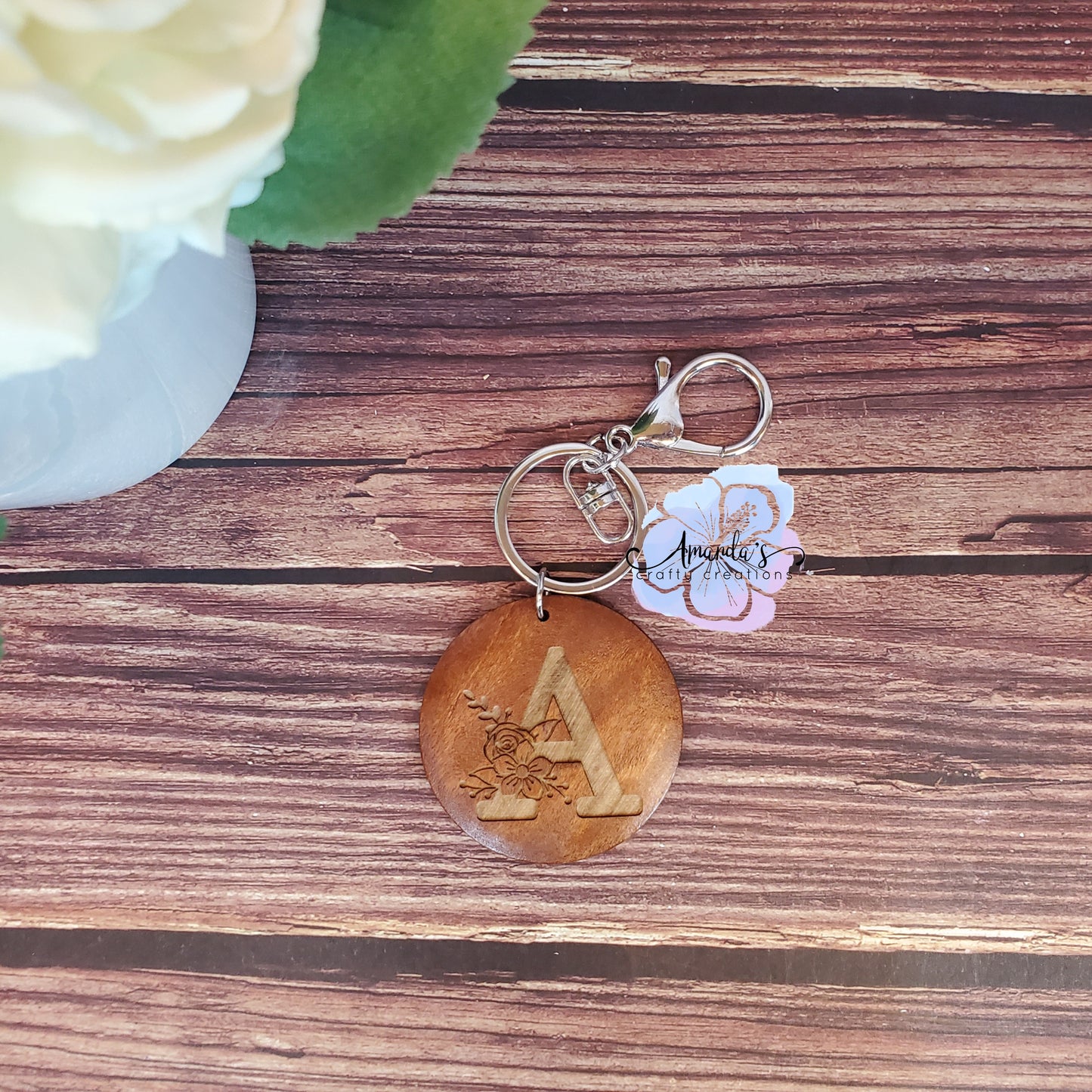 Customizable monogram wooden key chain