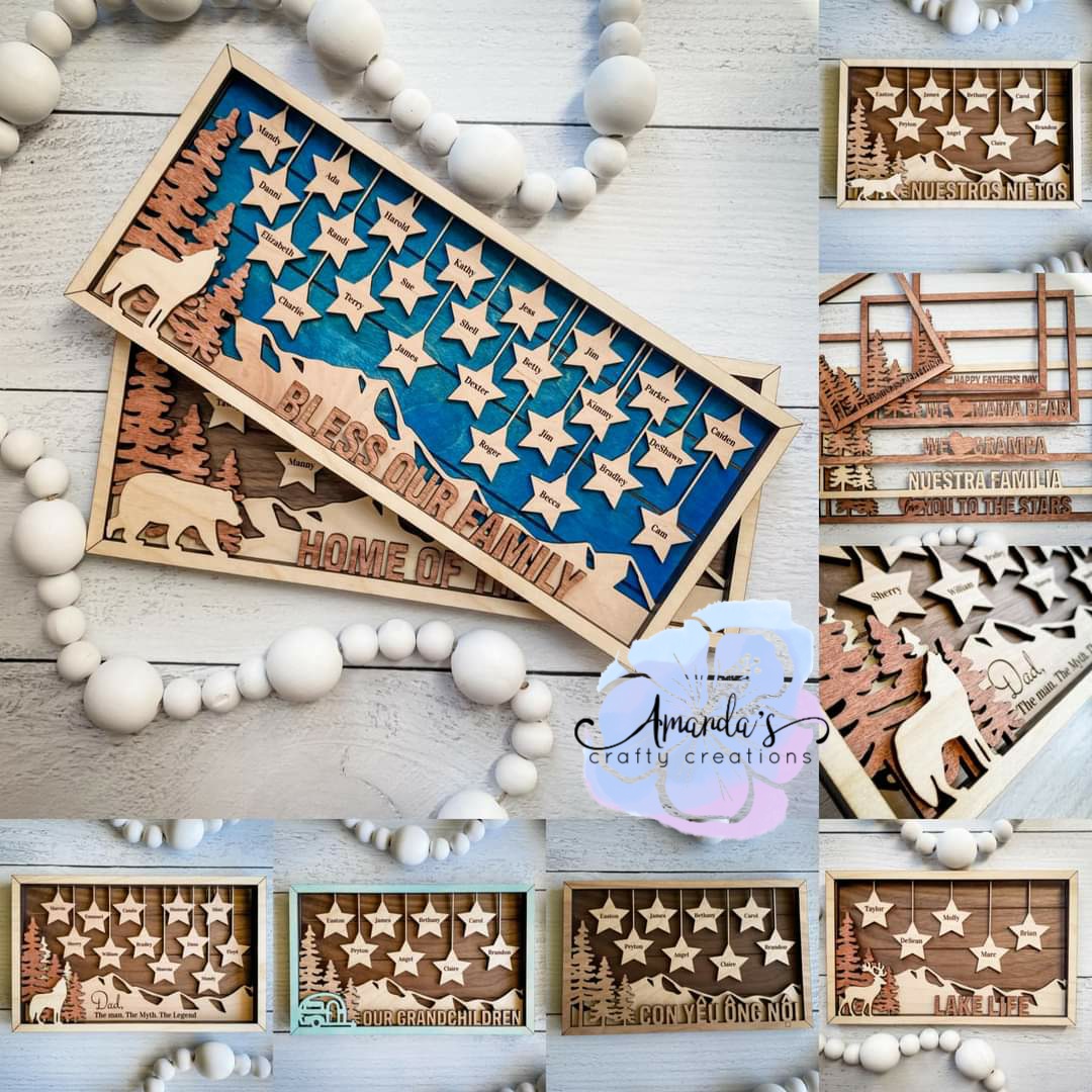 Customizable Family frame with stars, Bless our family home decor
