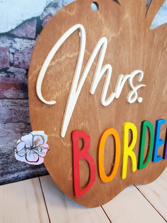 Customizable Teacher Appreciation gift, laser cut apple sign, 3d or printed apple teacher sign