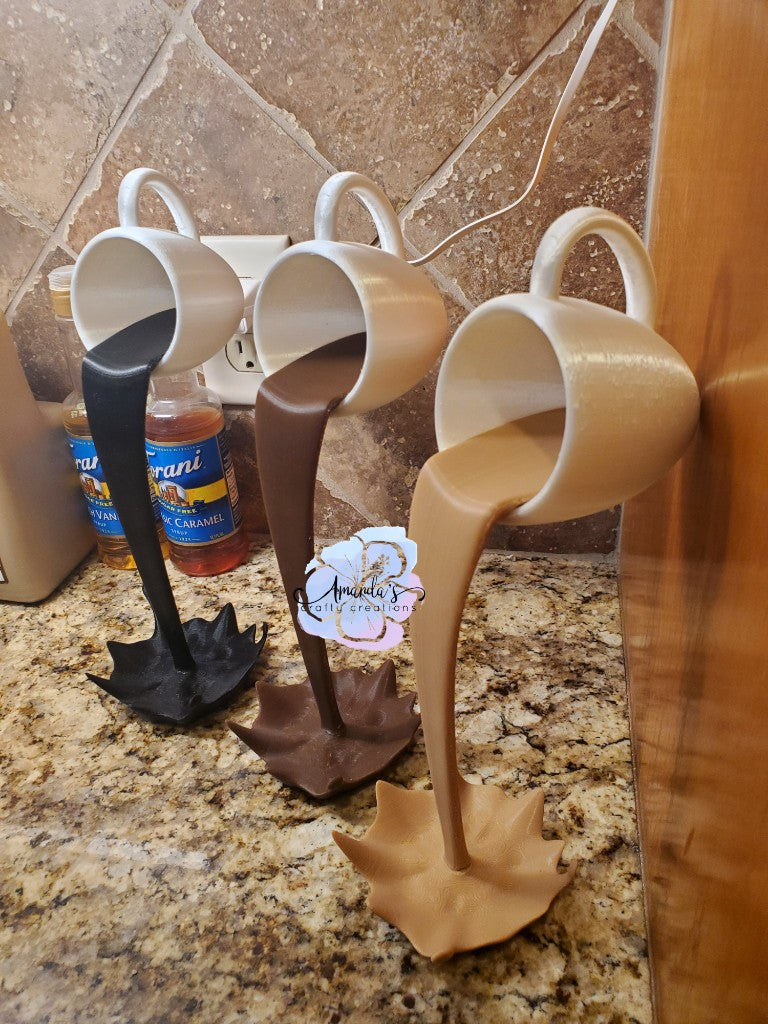 "Spilled coffee" Floating Coffee Cup decor, 3d printed, 3d printed coffee cart decor, coffee bar, coffee lovers