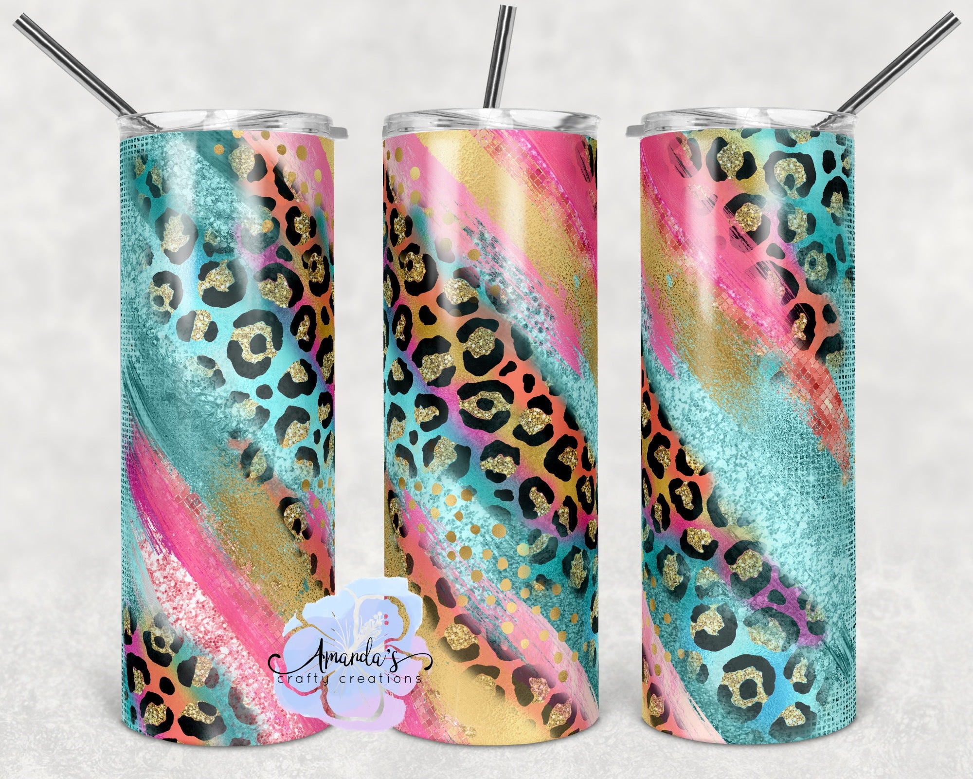 Leopard Print Ombre 20 oz skinny tumbler, ombre leopard glitter