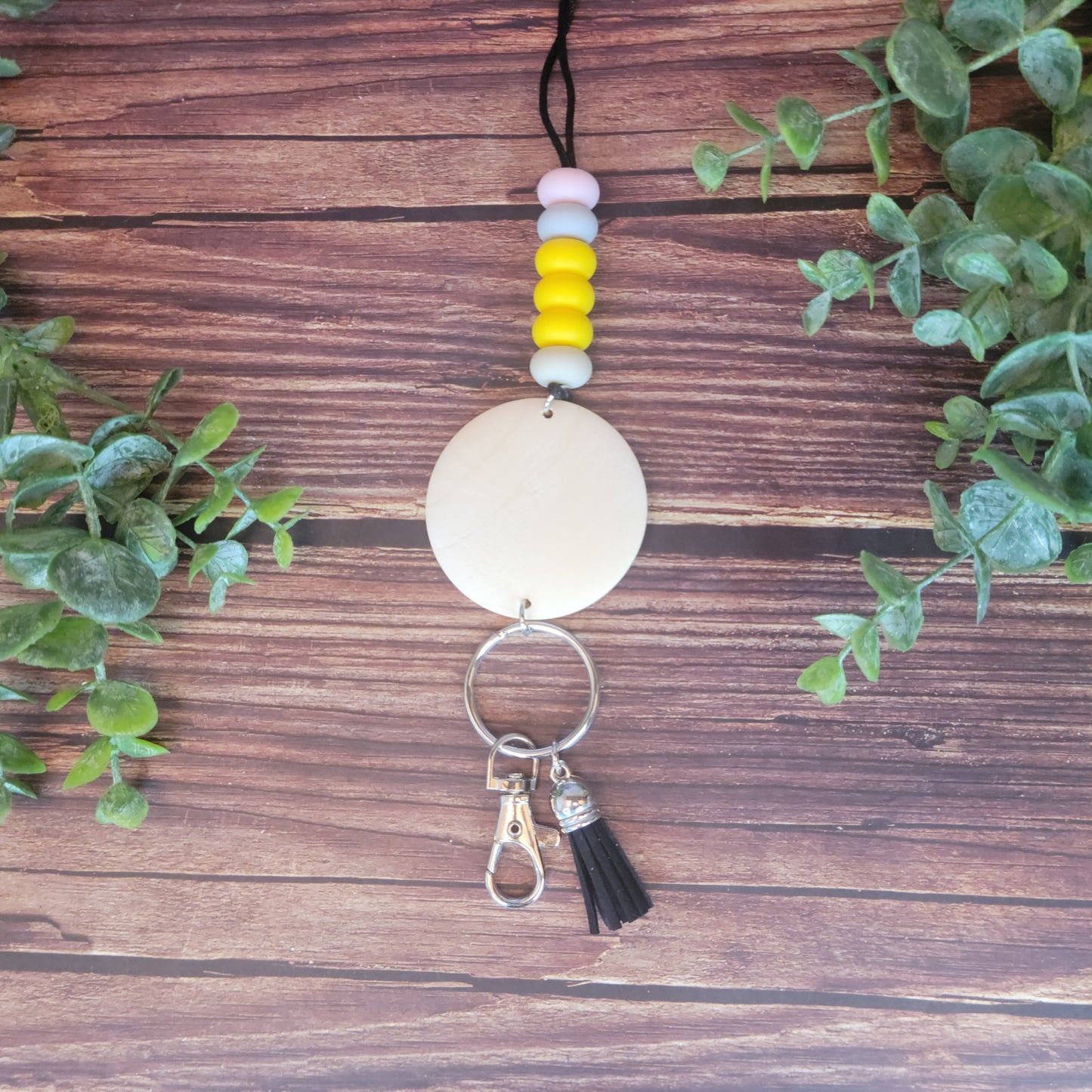 Customizable Silicone beaded lanyard with wood disc, engraved wood disc, keychain, keys, silicone beads
