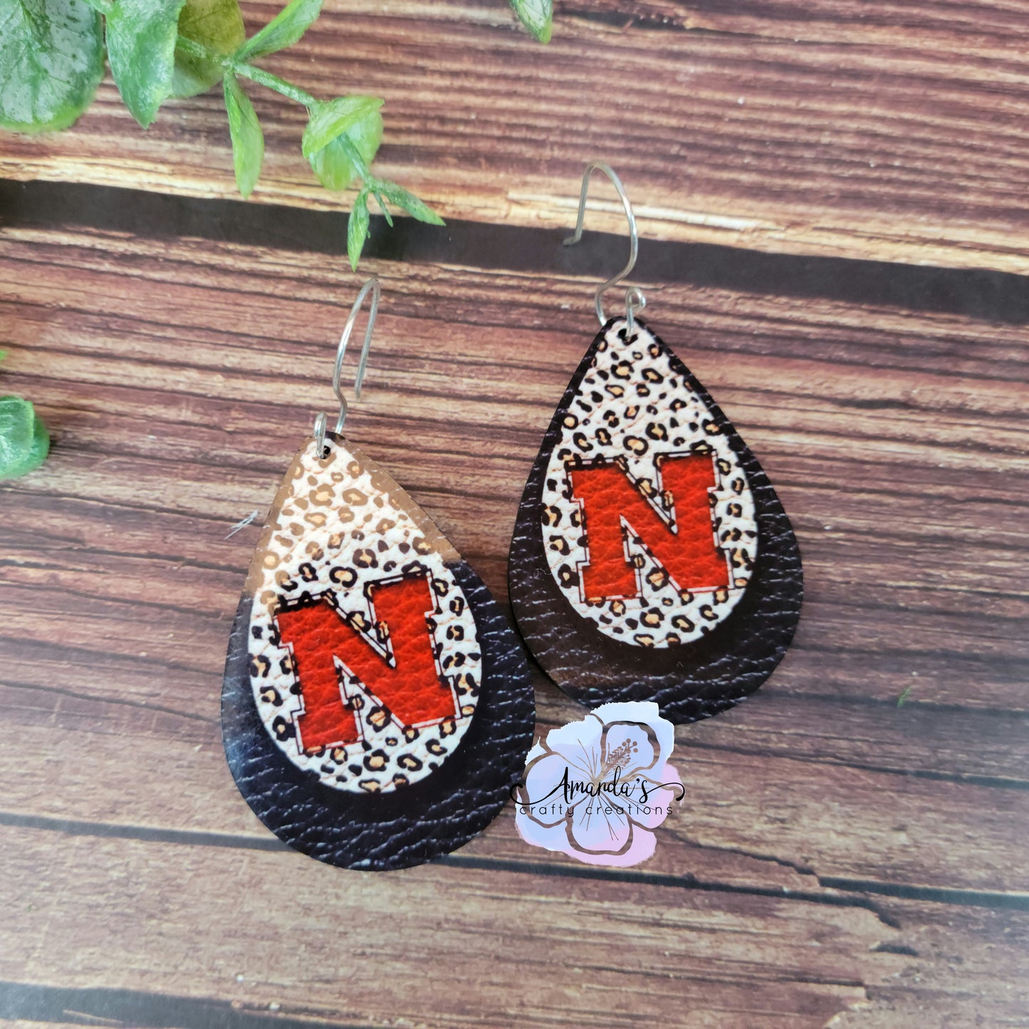 Drop Earrings, Cheetah print Nebraska Huskers N