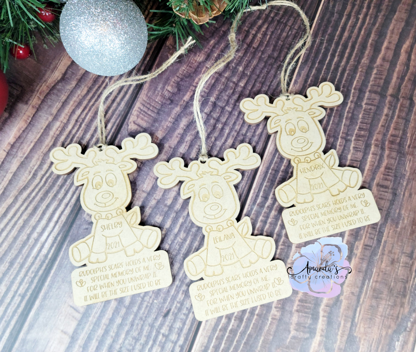 "Rudolf" ornament, Child growth ornament, child size, Rudolf ornament, engraved ornament, diy kit