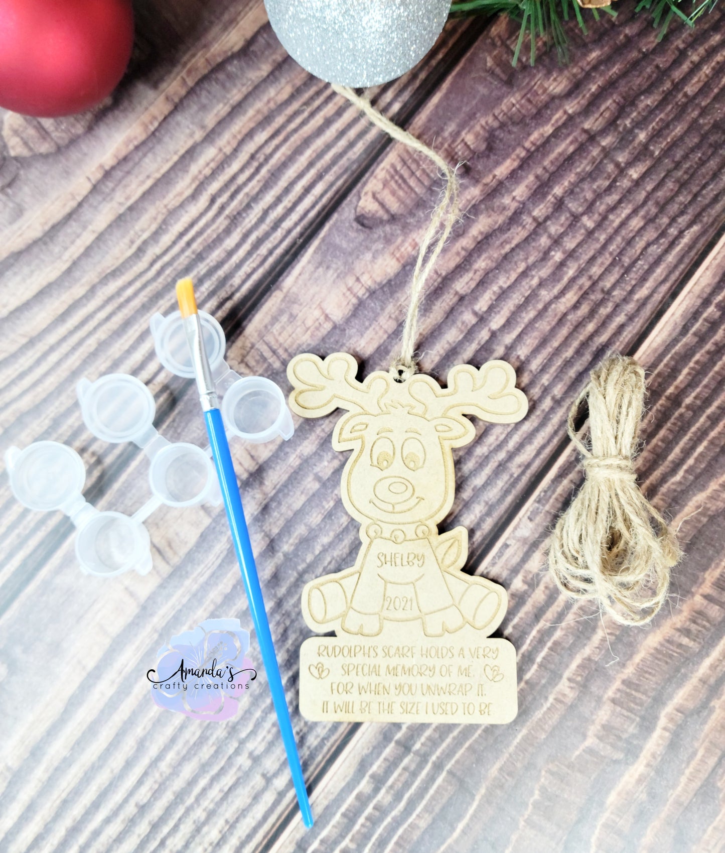 "Rudolf" ornament, Child growth ornament, child size, Rudolf ornament, engraved ornament, diy kit