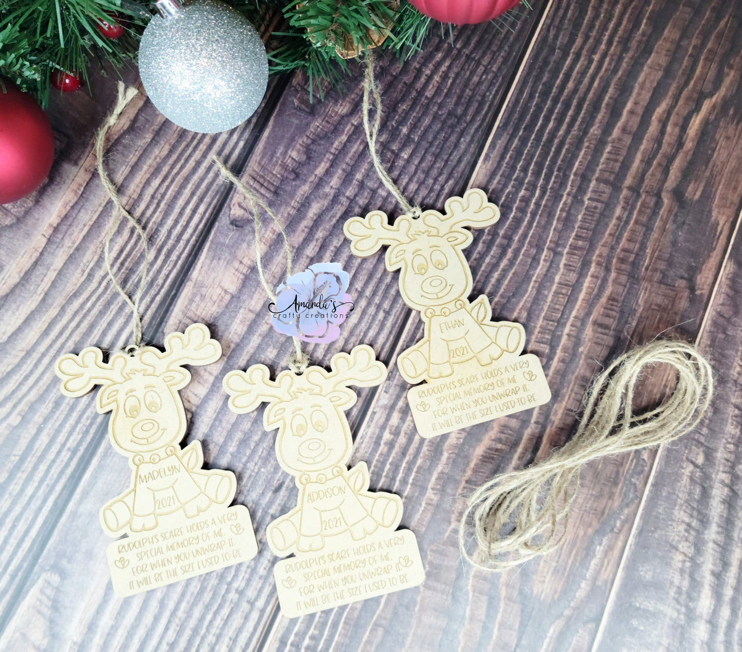 "Rudolf" ornament, Child growth ornament, child size, Rudolf ornament, engraved ornament, diy kit