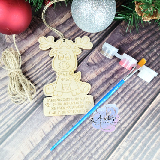 "Rudolf" ornament, Child growth ornament, child size, Rudolf ornament, engraved ornament, diy kit
