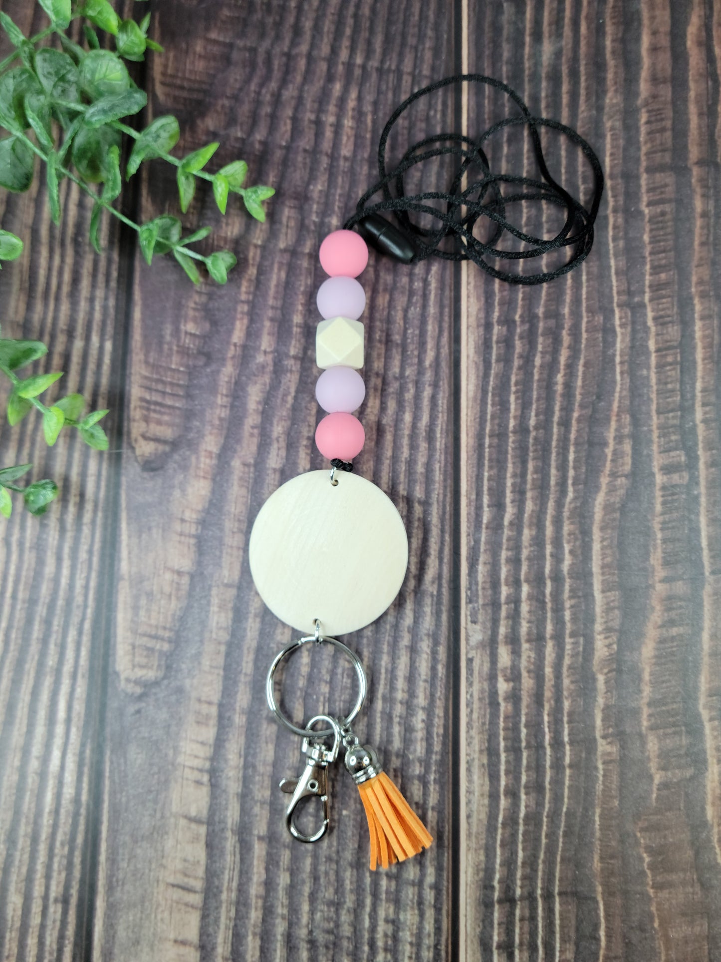 Customizable Silicone beaded lanyard with wood disc, engraved wood disc, keychain, keys, silicone beads