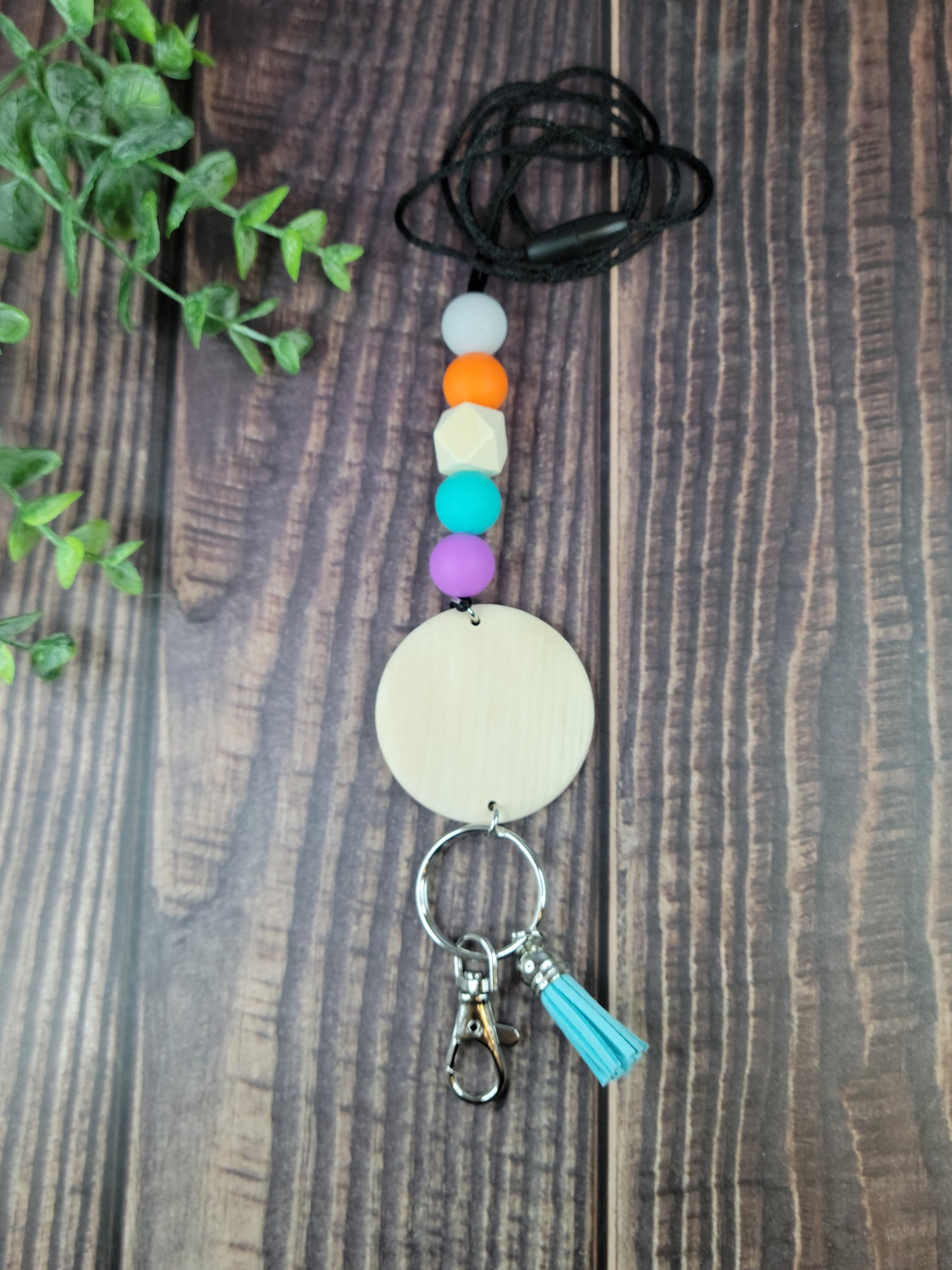 Customizable Silicone beaded lanyard with wood disc, engraved wood disc, keychain, keys, silicone beads