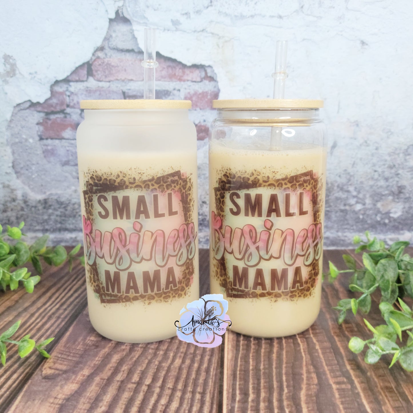 Small business mama leopard print tumbler