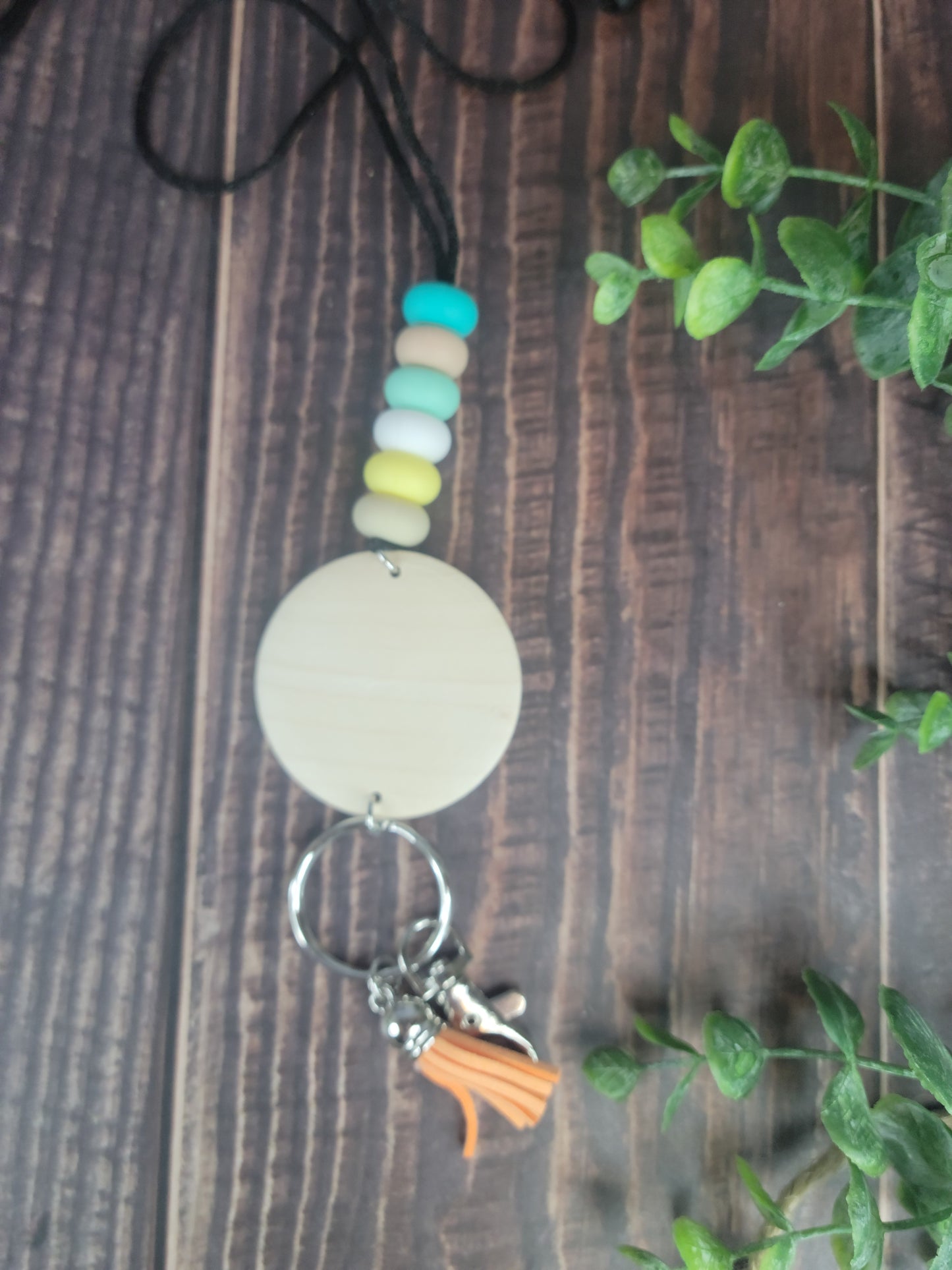 Customizable Silicone beaded lanyard with wood disc, engraved wood disc, keychain, keys, silicone beads