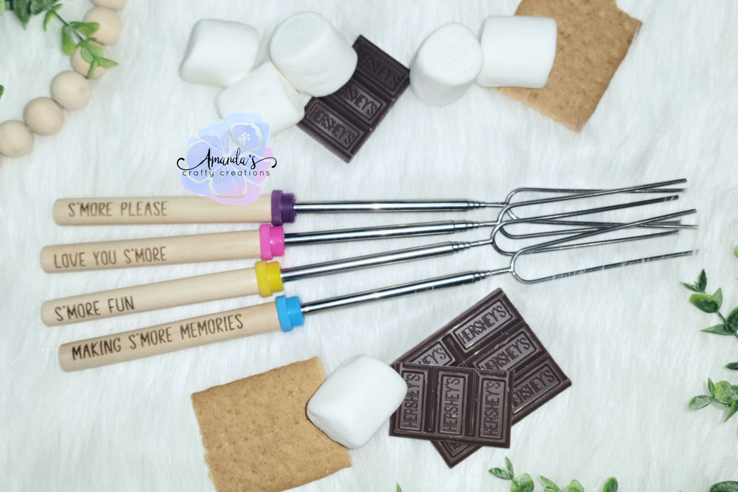 Customizable Engraved Smore sticks, personalized engraved s'more sticks, extendable camp fire sticks, 2 prong, telescoping, marshmallow roaster stick