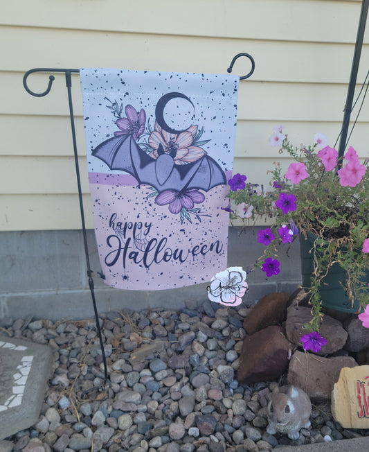 "Happy Halloween Bat & Flowers", Garden Flag, Garden Decor, Happy Halloween Decor, Home Decor, Fall, Bat and Flowers, Halloween, Holiday