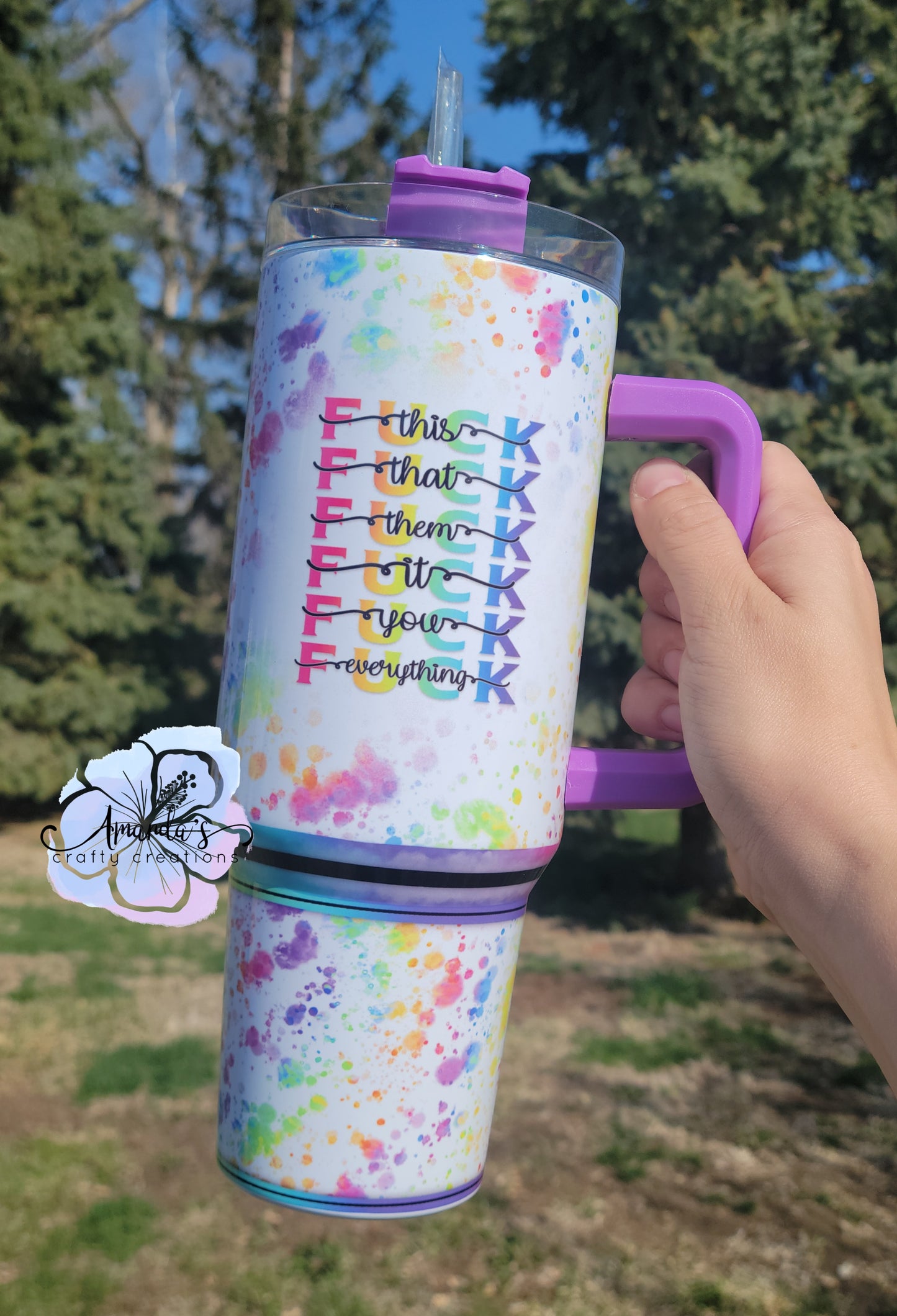 "Rainbow Fuck" tumbler, 40 oz metal tumbler with handle, NSFW, rainbow, metal tumbler with straw