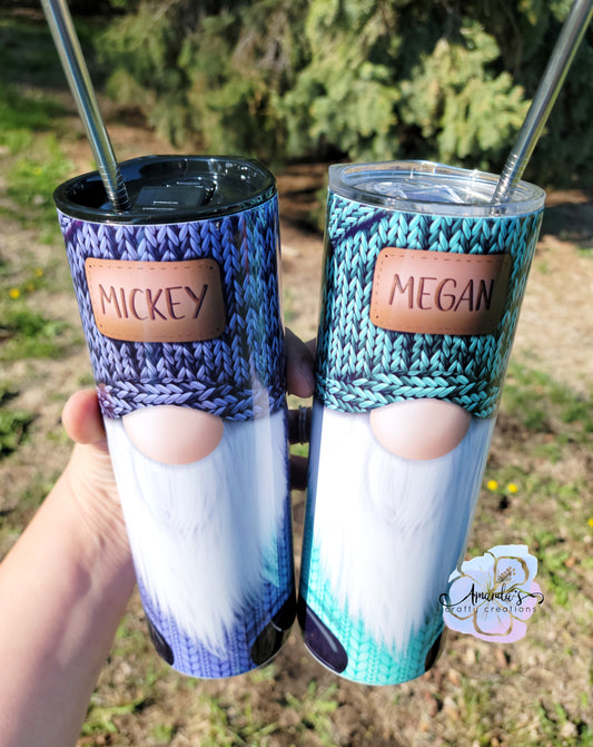 "Gnome" 20 oz or 30 oz skinny metal tumbler, gnome, gnome lover, metal tumbler with straw