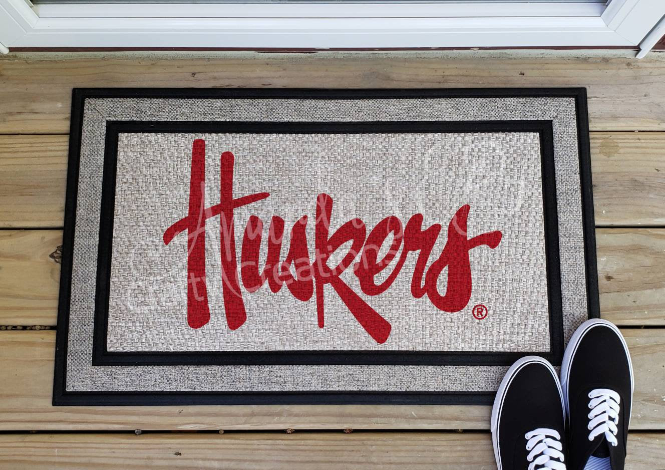 Husker Camper Welcome Mat, Entry Mat, Licensed Nebraska Cornhusker P –  Amanda's Crafty Creations