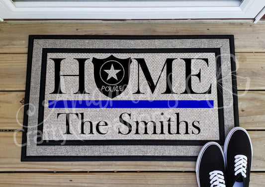 "Thin Blue Line" Welcome Mat, Entry Mat, Policeman Home Mat, Home Decor, Door Mat, Police Department, Personalized, Thin Blue Line, Police Decor