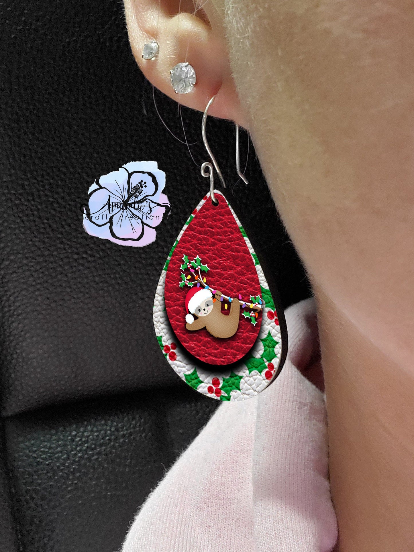 Drop Earrings, Christmas sloths