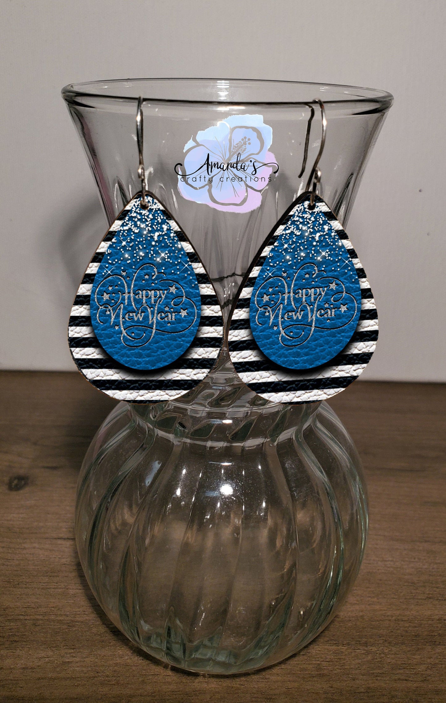 Drop Earrings, Black and White Happy New Year