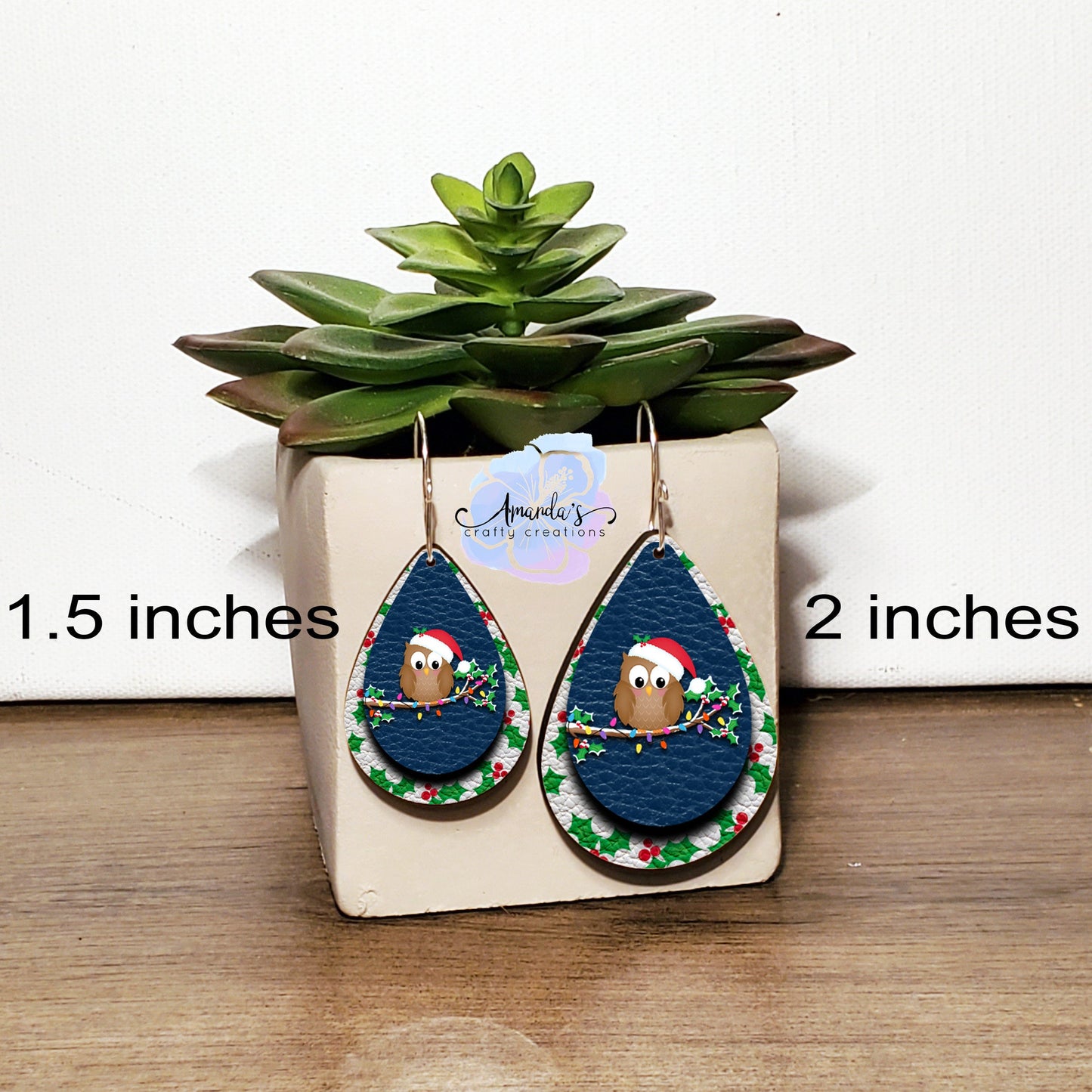 Drop Earrings, Dangle Earrings, Christmas Owls, Earrings, Leather Texture Earrings, Layered look earrings, Drop earrings jewelry