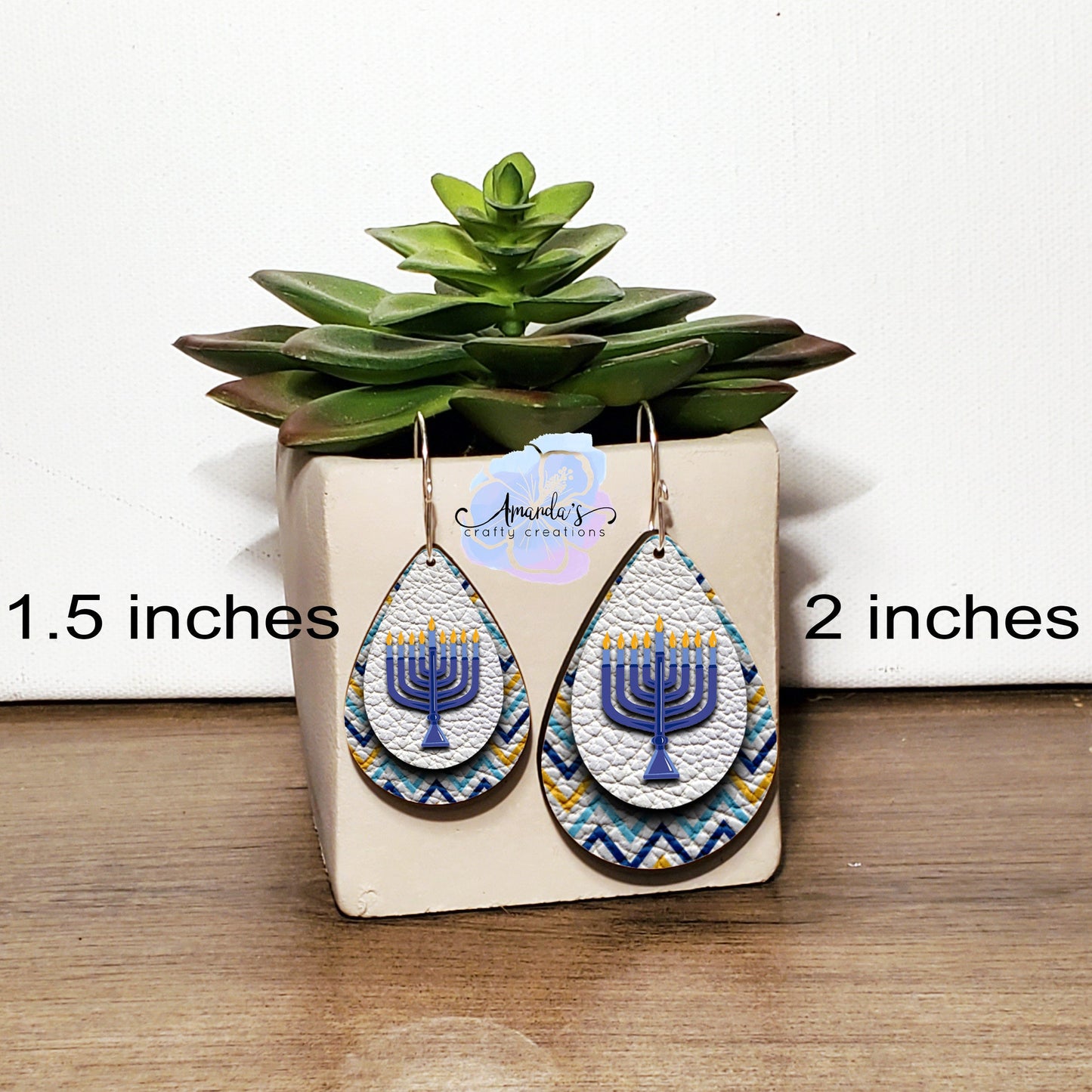 Drop Earrings, Dangle Earrings, Hanukkah Earrings, Menorah Earrings, Leather Texture Earrings, Layered look earrings, Drop earrings jewelry