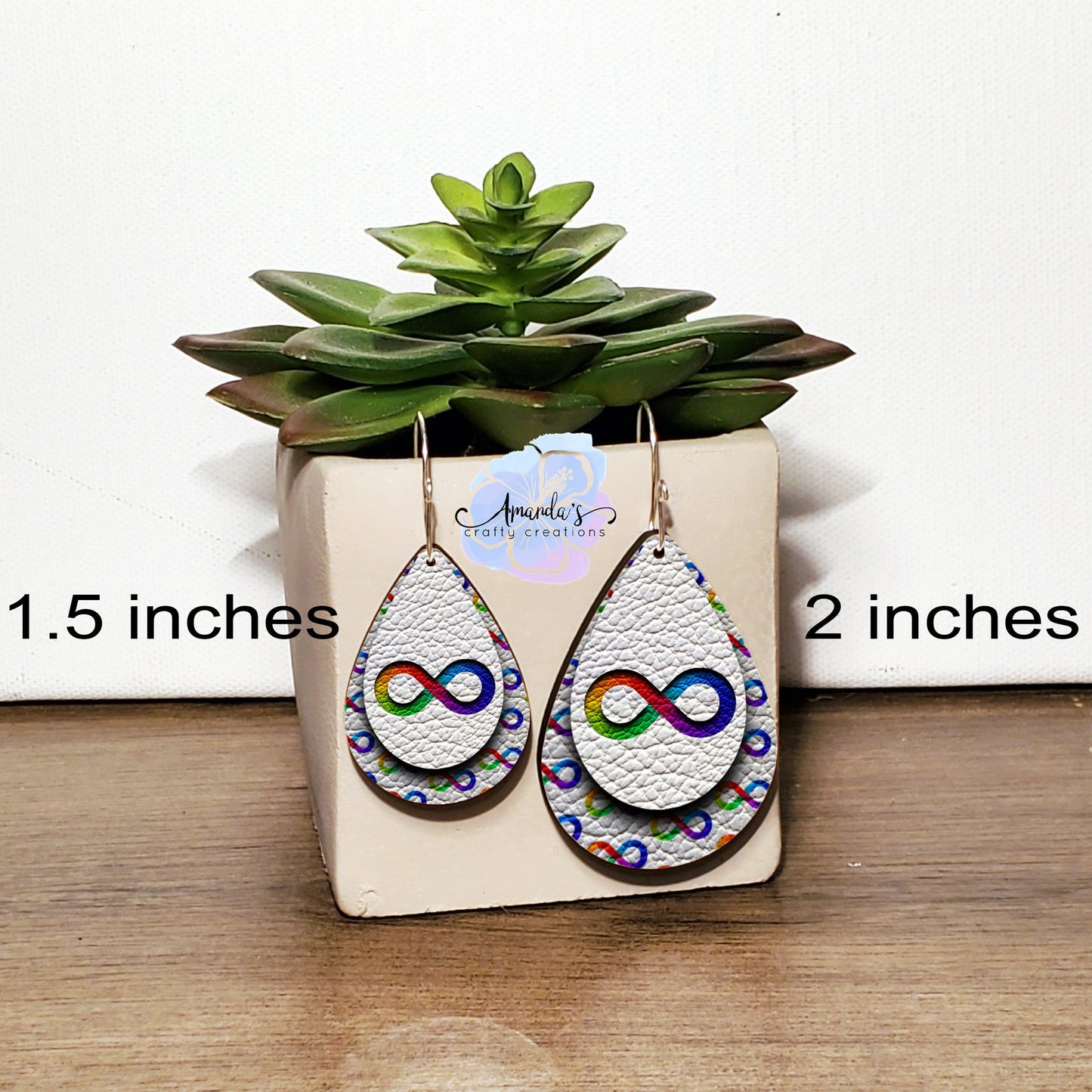 Drop Earrings, Dangle Earrings, Infinity sign, Rainbow Infinity Sign, Leather Texture Earrings, Layered look earrings, Drop earrings jewelry