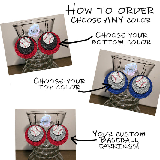 Drop Earrings, Dangle Baseball Earrings, Custom Baseball Earrings, Team Color Baseball Earrings