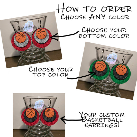 Drop Earrings, Dangle Basketball Earrings, Custom Basketball Earrings, Team Color Basketball Earrings