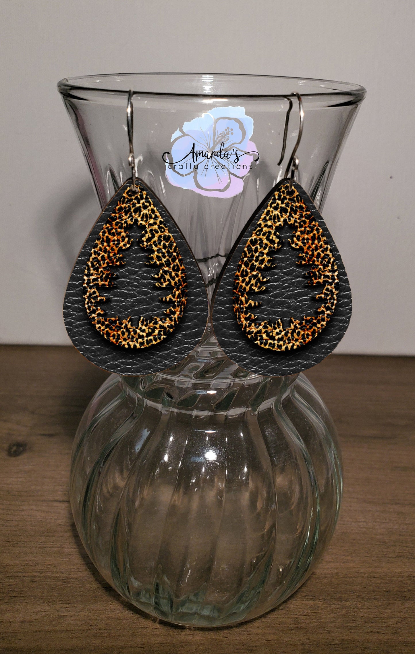 Drop Earrings, Christmas leopard print tree