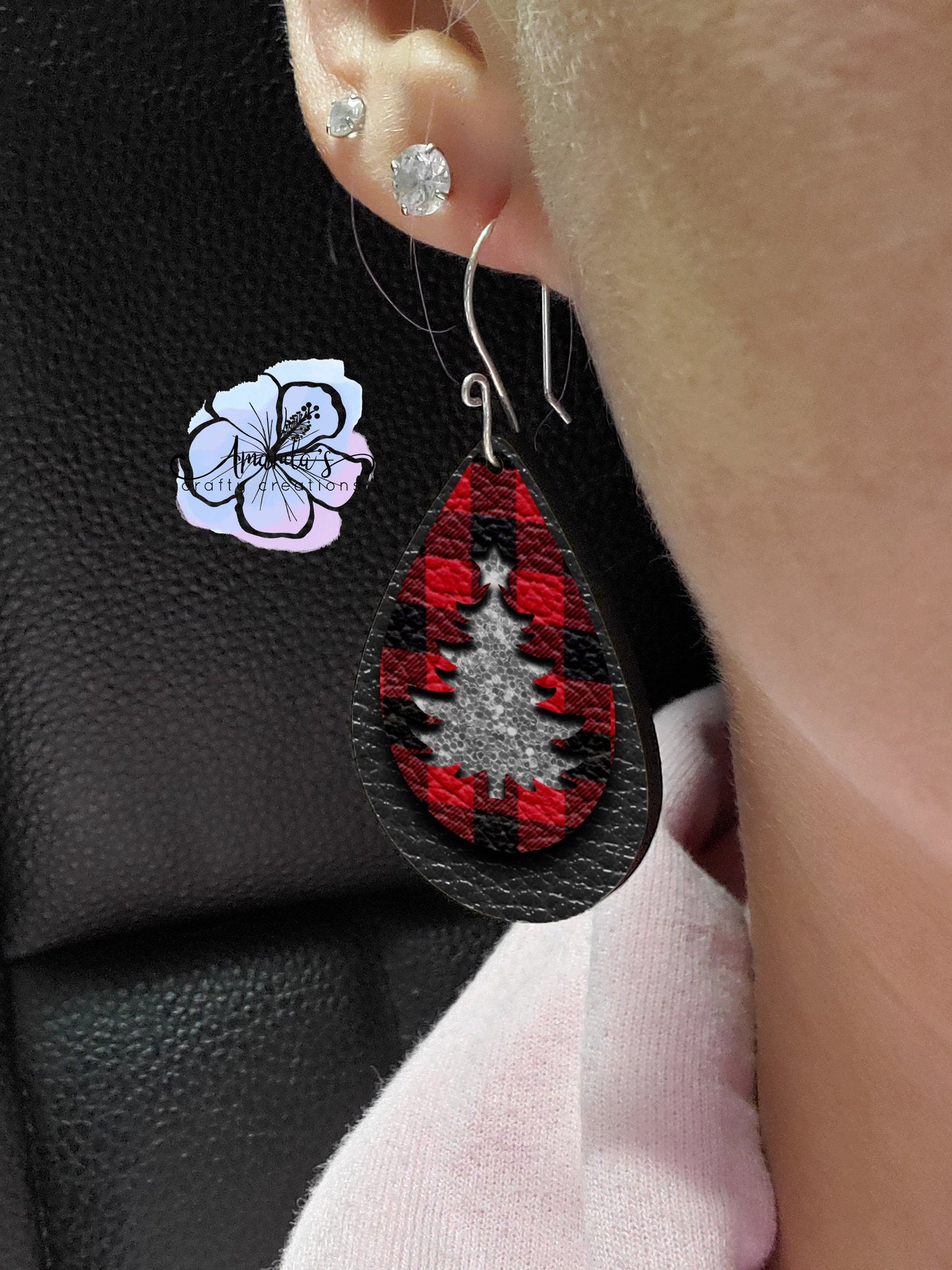 Drop Earrings, Christmas silver glitter tree