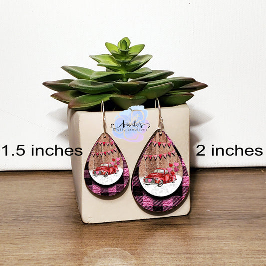 Drop Earrings, Dangle Earrings, Red Truck Earrings, Valentines Earrings, Leather Texture Earrings, Drop earrings jewelry