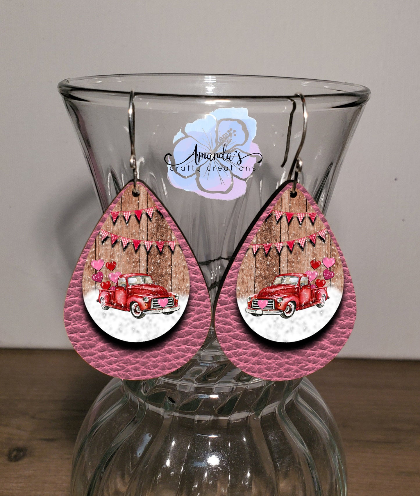 Drop Earrings, Dangle Earrings, Red Truck Earrings, Valentines Earrings, Leather Texture Earrings, Drop earrings jewelry