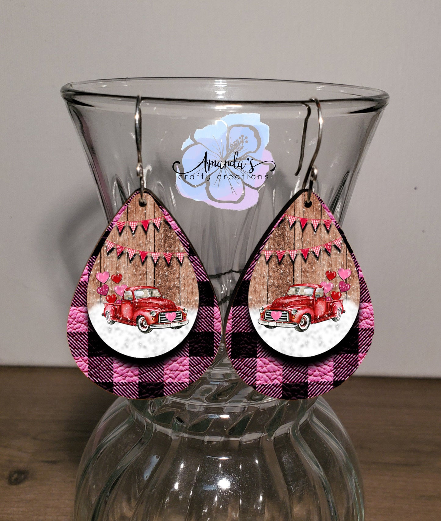 Drop Earrings, Dangle Earrings, Red Truck Earrings, Valentines Earrings, Leather Texture Earrings, Drop earrings jewelry