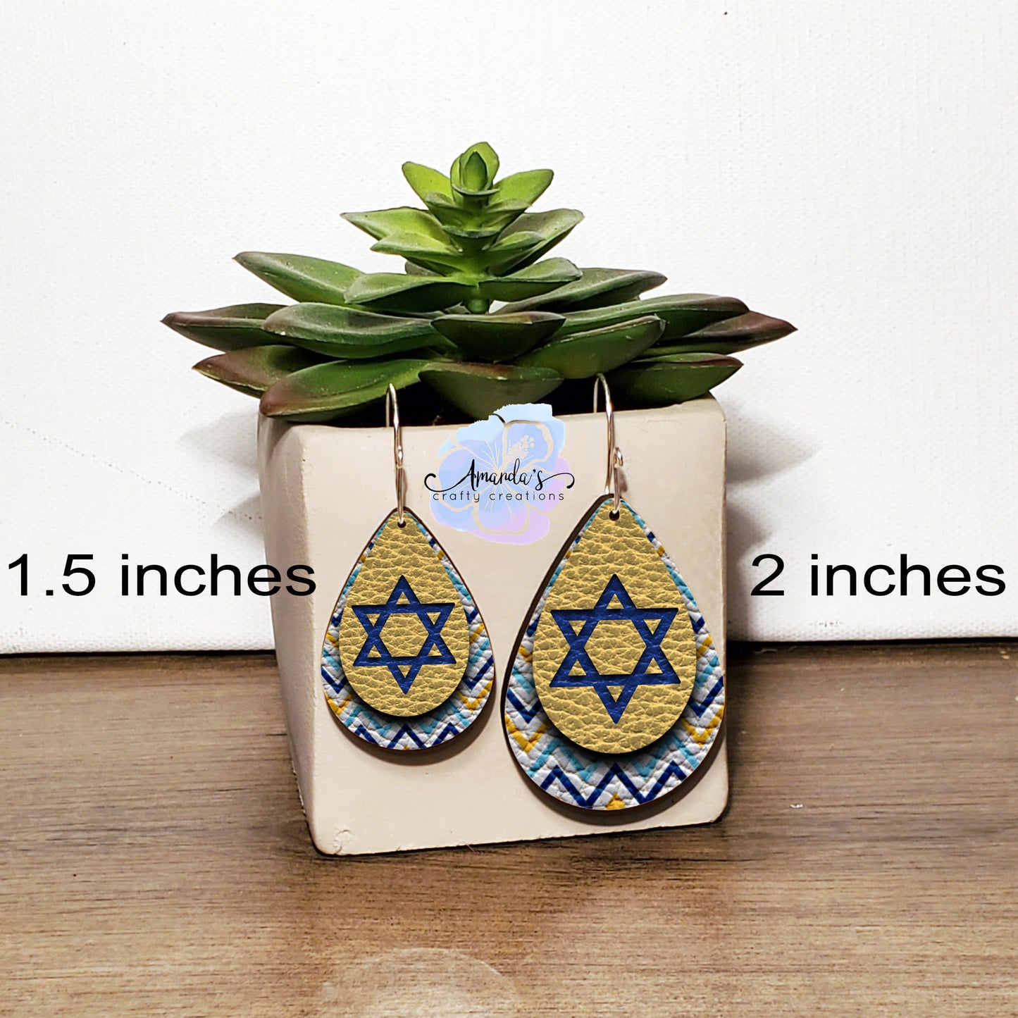Drop Earrings, Dangle Earrings, Hanukkah Earrings, Star of David, Leather Texture Earrings, Layered look earrings, Drop earrings jewelry