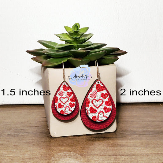 Drop Earrings, Dangle Earrings, Red Hearts, Valentine's Day, Leather Texture Earrings, Holiday Earrings, Drop earrings jewelry