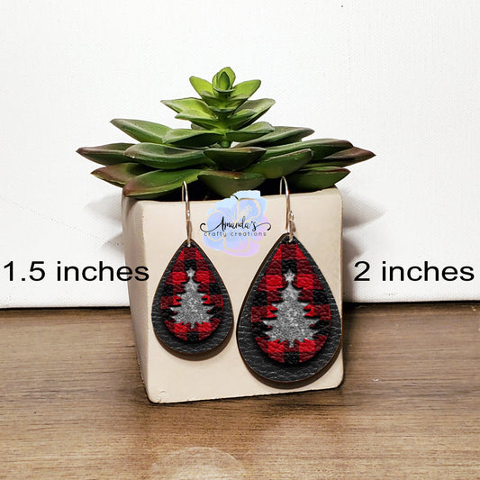 Drop Earrings, Dangle Earrings, Christmas Earrings, Buffalo Plaid, Silver Christmas Tree, Holiday Earrings, Drop earrings jewelry
