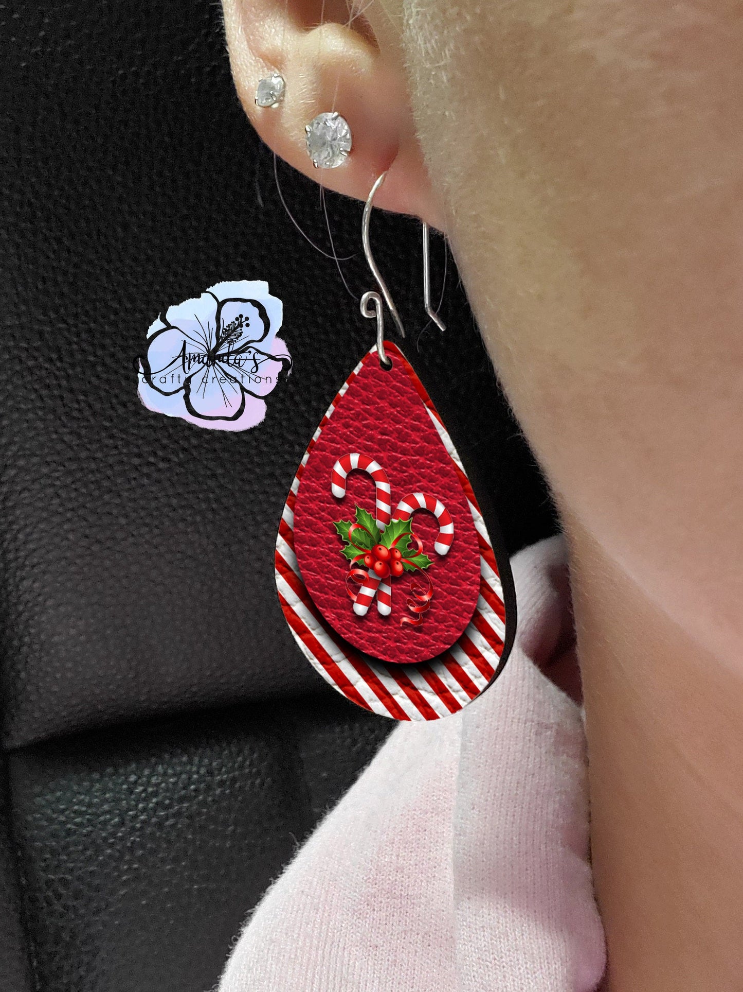 Drop Earrings, candy canes