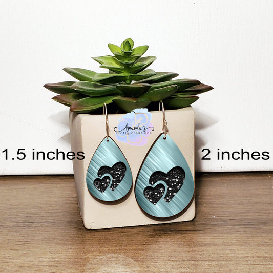 Drop Earrings, Dangle Earrings, Aqua Brushed Metal and Black Glitter Look Teardrop Earrings, Drop earrings jewelry