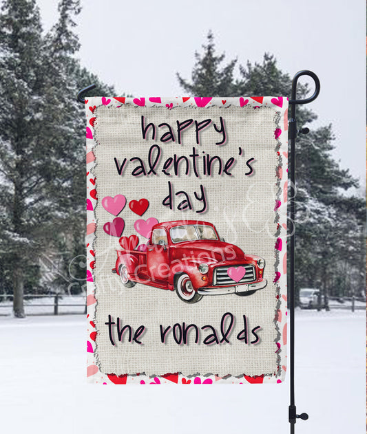 "Valentine's Garden Flag", Garden Flag, Garden Decor, Valentine's Day Decor, Home Decor, February Decor, Red Truck, Winter Decor, Holiday