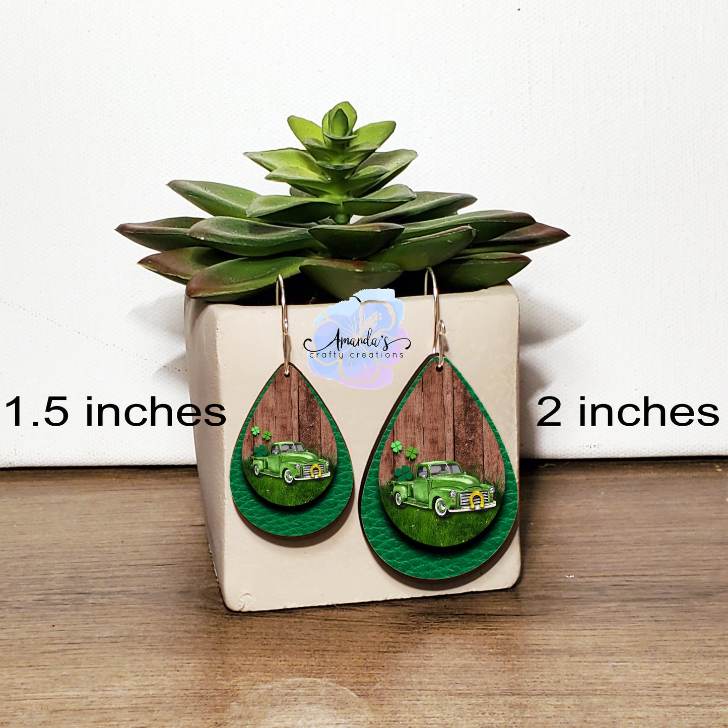 Drop Earrings, Dangle Earrings, Green Truck Earrings, St Patricks Day Earrings, Leather Texture Earrings, Drop earrings jewelry