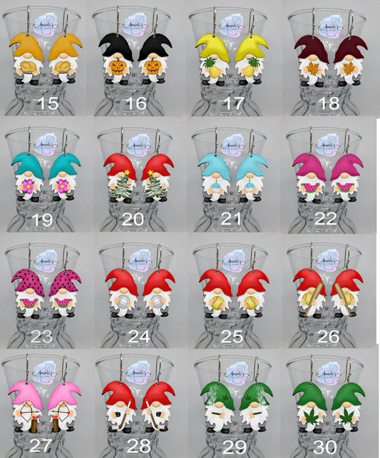 Drop Earrings, Gnome Earrings, Hanging Gnome Earrings, Gnome Lovers, Seasonal Gnome Earrings
