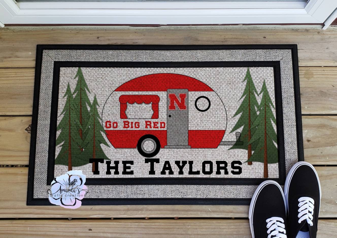 customizable Nebraska Cornhuskers camper door mat
