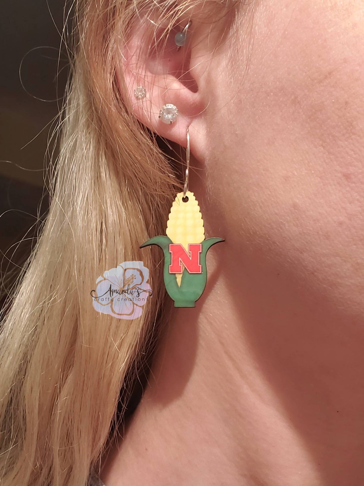 Drop Earrings, Dangle Earrings, Corn cob Earrings, Licensed Nebraska Cornhusker Product,Husker Earrings, Nebraska Husker Earrings